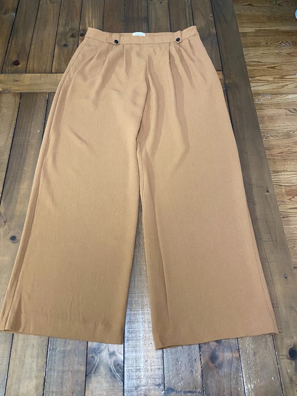Sezane Dan Trousers Camel Tan Wide Leg High Waist Pleated Pants 44 US 12‎